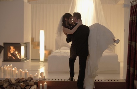 Hot young bride suck her new husbands cock and rides cowgirl on wedding night