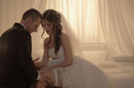 Hot young bride suck her new husbands cock and rides cowgirl on wedding night