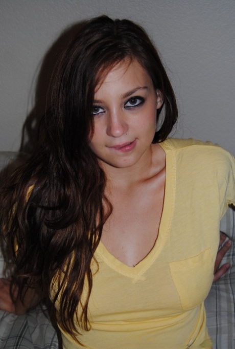 Ex-girlfriend exposes her natural breasts while laying on bed in cute panties