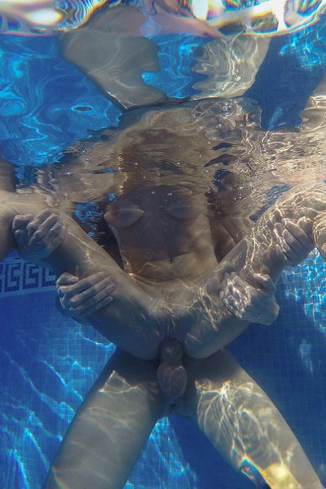 Busty brunette slut Martina Gold fucks underwater in pool  gets cum on ass