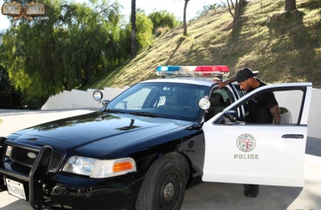 Policewoman Eliza Ibarra participates in an interracial blowbang