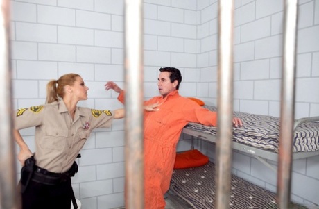Famous pornstar Cindy Hope stripping out of police uniform for prisoner