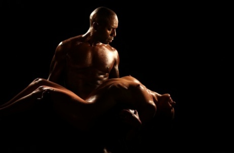 Petite Hungarian Anita Bellini massages a muscular black dude's big dick