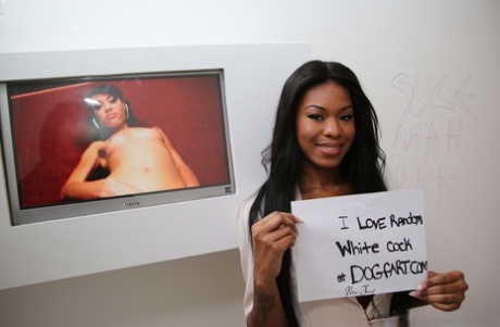 Super beautiful ebony Nadia Jay shows perfect round tits in gloryhole session