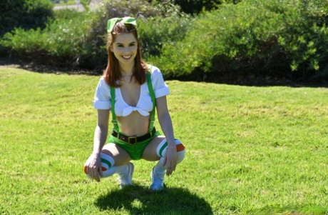 Petite little leprechaun Pepper Hart gets her redhead teen pussy cum covered