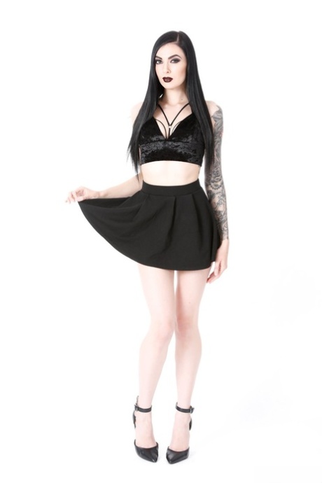 Goth beauty Marley Brinx's tattooed body and shaved cunt is waiting for cock