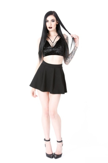 Goth beauty Marley Brinx's tattooed body and shaved cunt is waiting for cock