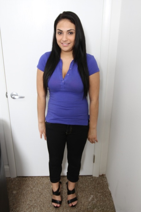 Amateur Latina with natural tits Rikki Nyx strips and poses in front of closet