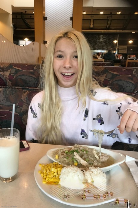 Skinny teen Kenzie Reeves giving a glimpse of her perfect tits & bald twat