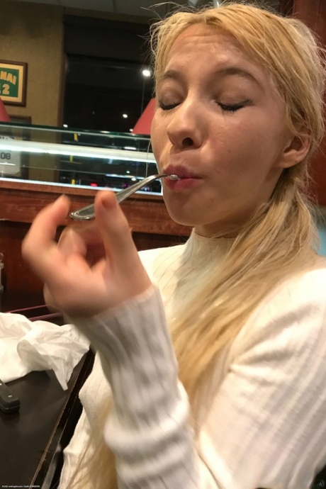 Skinny teen Kenzie Reeves giving a glimpse of her perfect tits & bald twat