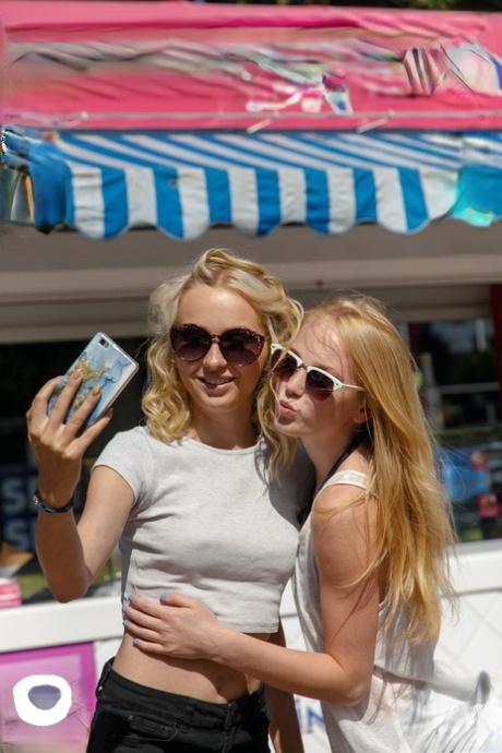 Blonde babes Rune Kimele and Bernie Svikis show their petite bodies in bikinis