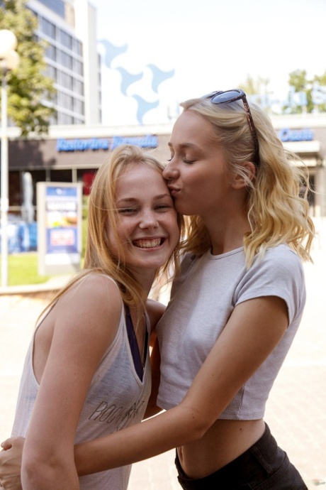 Blonde babes Rune Kimele and Bernie Svikis show their petite bodies in bikinis