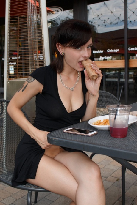 Amateur babe Kai Marley flashes her hot body and big tits in public