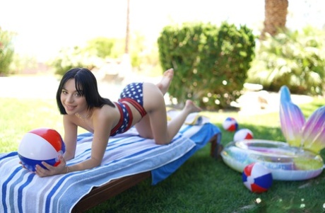 Tiny-boobed teen welcomes a huge white dick into her tight pussy outdoors