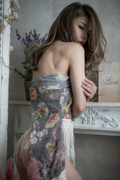 Breathtaking girl Katia exposing her small tits & skinny body in a solo