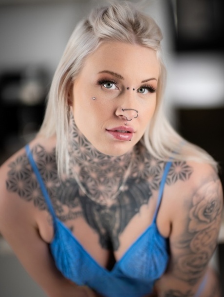 Inked beauty Princess 69 & ebony doll Cherry Glazed strip naked and pose