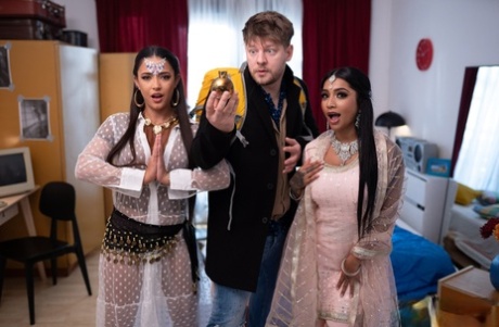 Horny Indian babes Yasmina Khan and Nuria Millan share a stiff rod together